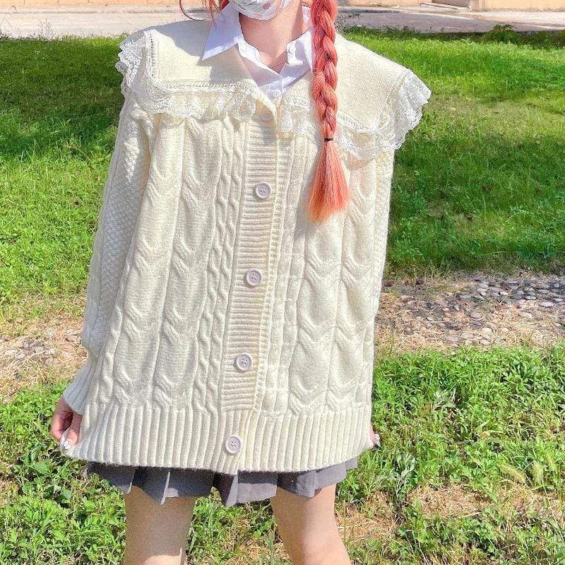 Kobine AS PICTURE / F Cardigan en tricot torsadé à col poupée Kawaii pour femmes