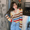 Kobine AS PICTURE / F Women's Kawaii Doll Collar Chromatic Stripe Sweater