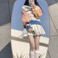 Kobine AS PICTURE / F Suéter de rayas de doble color Kawaii para mujer