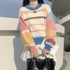 Kobine AS PICTURE / F Women's Kawaii Double Color Stripe Sweater