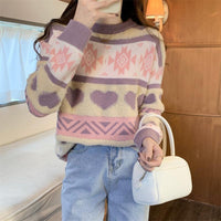 Kobine AS PICTURE / F Kawaii Heart Stripe Splice Sweater für Damen