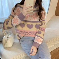 Kobine COMO IMAGEN / F Suéter con empalme de rayas y corazones Kawaii para mujer