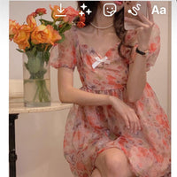 Kobine AS PICTURE / F Vestido corto floral con mangas abullonadas Kawaii para mujer