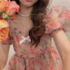 Kobine AS PICTURE / F Women's Kawaii Puff Sleeved Floral Short Dress