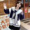Kobine AS PICTURE / F Women's Kawaii Sailor Collar Double Color Sweater