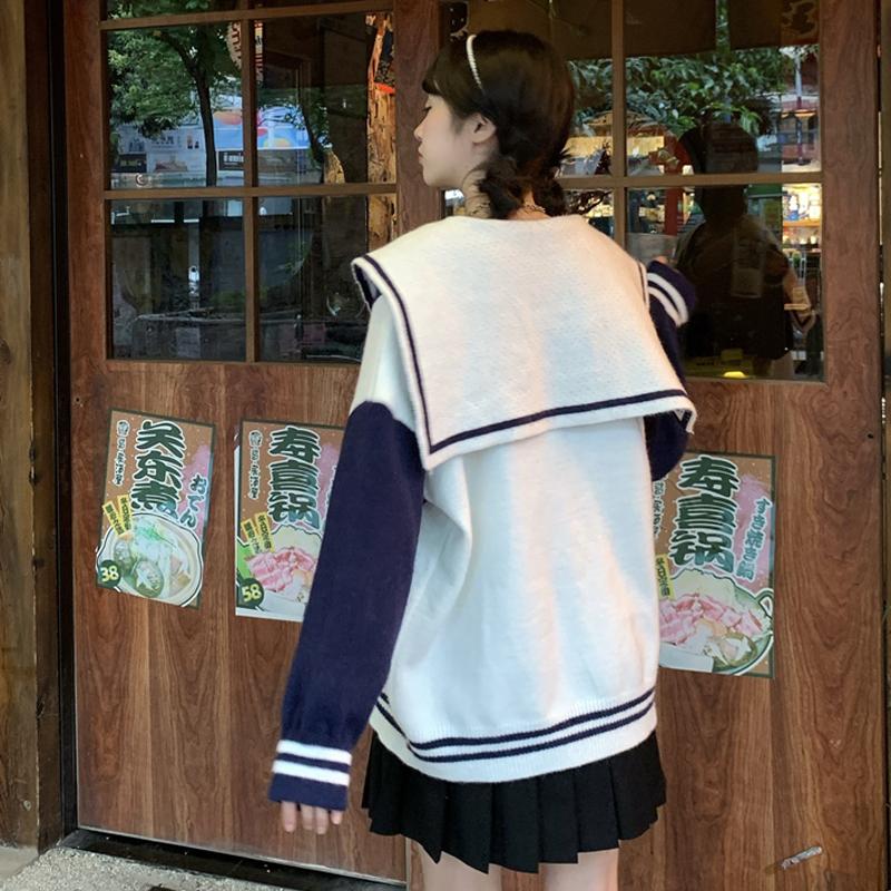 Kobine AS PICTURE / F Pull Femme Kawaii Sailor Collar Double Color
