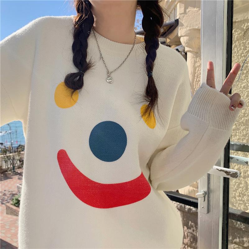 Kobine AS PICTURE / F Women's Kawaii Snowman Smile Knitted Sweater