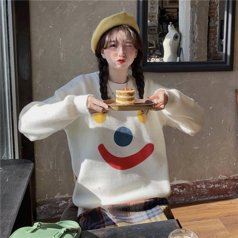 Kobine COME FOTO / F Maglione lavorato a maglia con sorriso pupazzo di neve Kawaii da donna