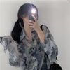 Kobine AS PICTURE / F Women's Kawaii Tie-dyed Loose Chiffon Shirt