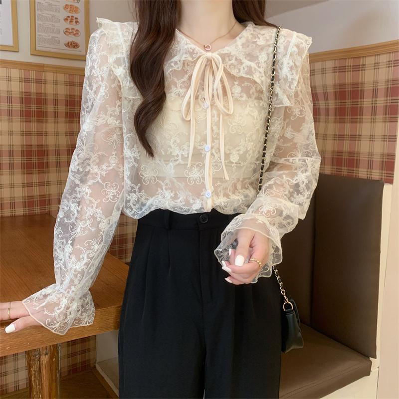 Kobine AS PICTURE / F Women's Korean Style Doll Collar Lace Shirt