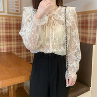 Kobine AS PICTURE / F Women's Korean Style Doll Collar Lace Shirt