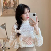 Kobine AS PICTURE / F Women's Korean Style Stand Collar Sheer Falbala Shirt