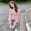 Kobine AS PICTURE Women's Korean Style Puff Sleeved Floral Shirt