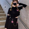 Kobine BLACK / F Women's Kawaii Floral Long Sleeved Tees with Detachable Sleeves