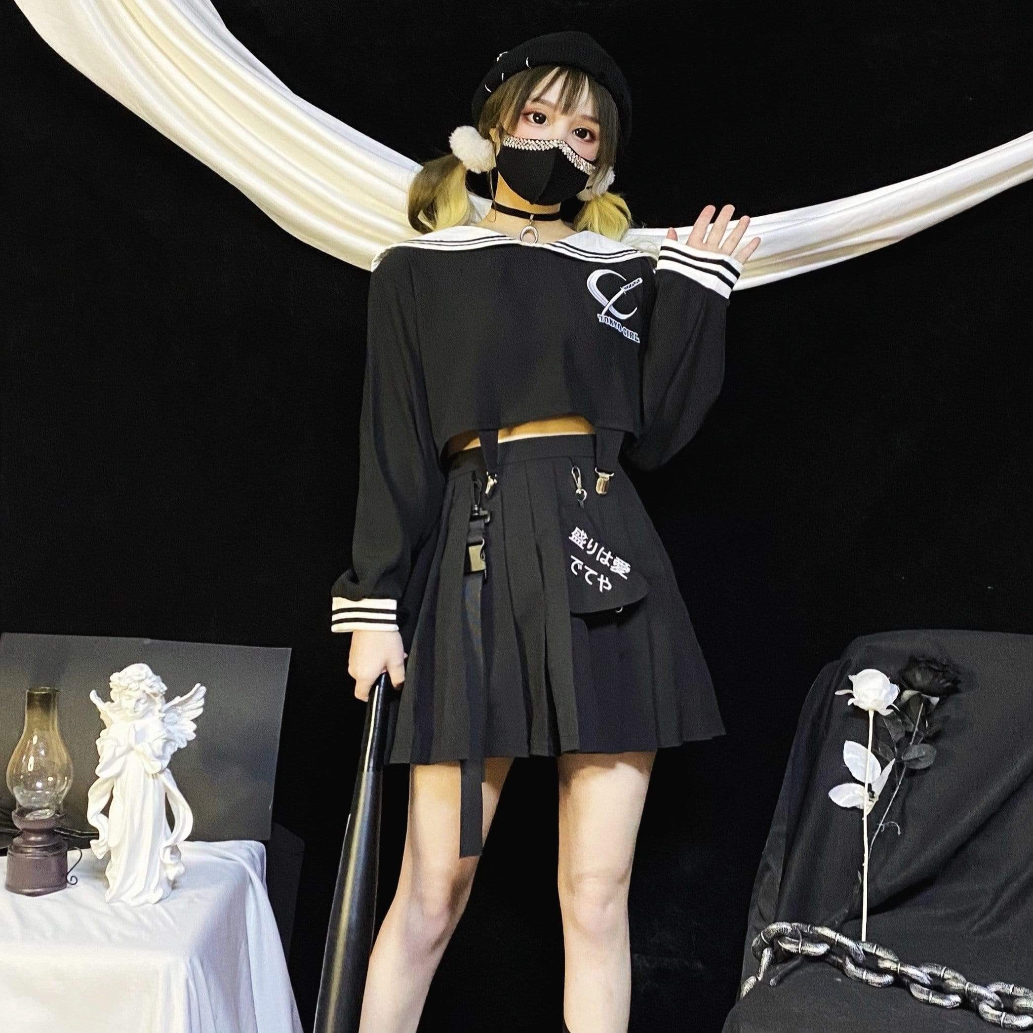 Kobine BLACK / F Women's Kawaii JK Sailor Tops