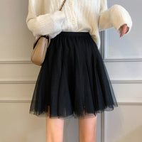 Kobine BLACK / F Women's Kawaii Mesh Pleated Mini Skirt