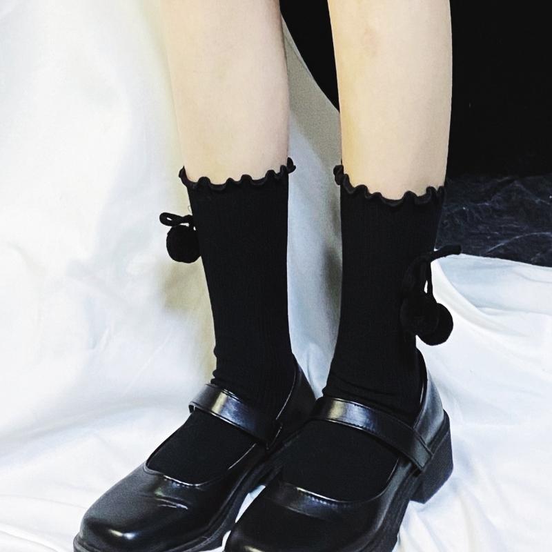 Kobine BLACK / F Women's Lolita Fur Ball Socks