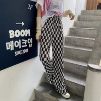Kobine BLACK-WHITE / F Pantaloni dritti a quadri stile coreano da donna