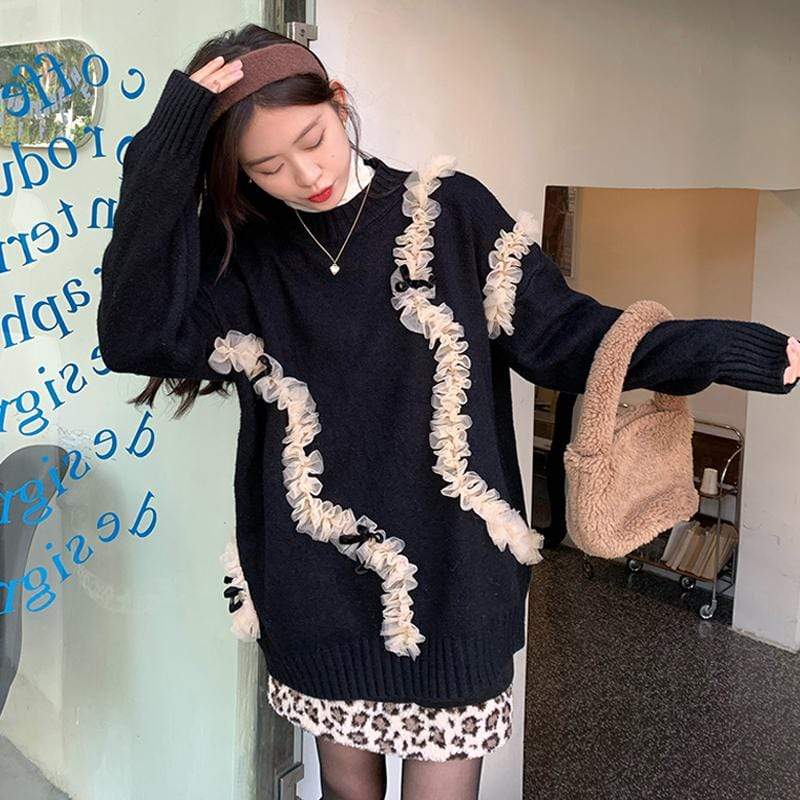 Kobine BLACK Women's Korean Style Plunging Bowknot Splice Dress
