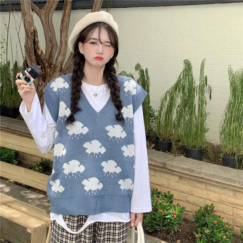 Kobine BLUE / F Women's Korean Style Cloud Knitted Loose Vest