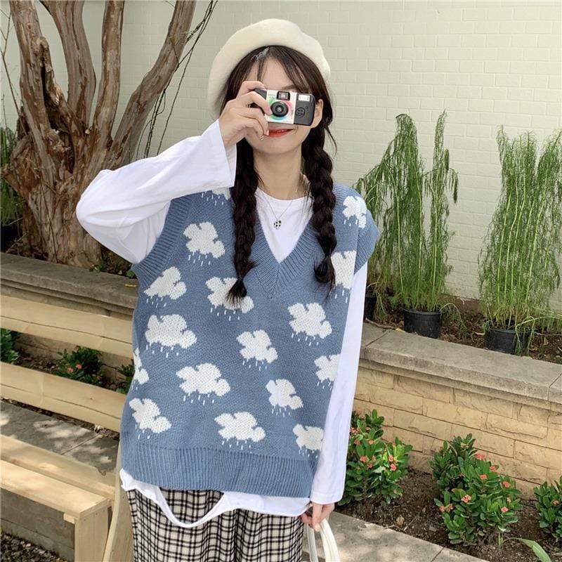 Kobine BLUE / F Gilet ample tricoté en nuage de style coréen pour femmes