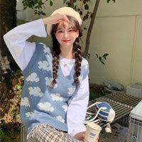 Kobine BLUE / F Gilet ample tricoté en nuage de style coréen pour femmes
