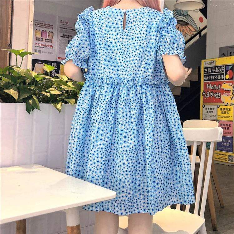 Kobine BLUE / F Women's Sweet Floral Printed Puff Sleeved Maxi Dresses