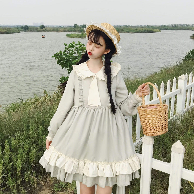 Kobine GREEN / F Women's Lolita Doll Collar Layered Falbala Dress