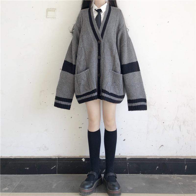 Kobine GREY / F Women's Japanese Fashion Double Color Loose Cardigan