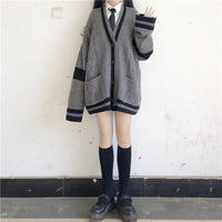 Kobine GREY / F Women's Japanese Fashion Double Color Loose Cardigan