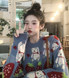 Kobine GREY / F Women's Kawaii Bear Strawberry Knitted Sweater