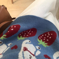 Kobine GREY / F Women's Kawaii Bear Strawberry Knitted Sweater