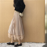 Jupe longue réversible superposée de style coréen Kobine KHAKI / F pour femmes