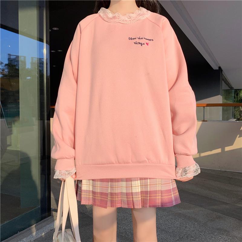 Kobine PINK / F Kawaii-Sweatshirt mit Spitzensaum für Damen