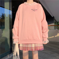 Kobine PINK / F Women's Kawaii Lace Hem Sweatshirt