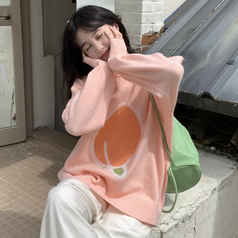 Kobine PINK / F Women's Kawaii Peach Knitted Sweater