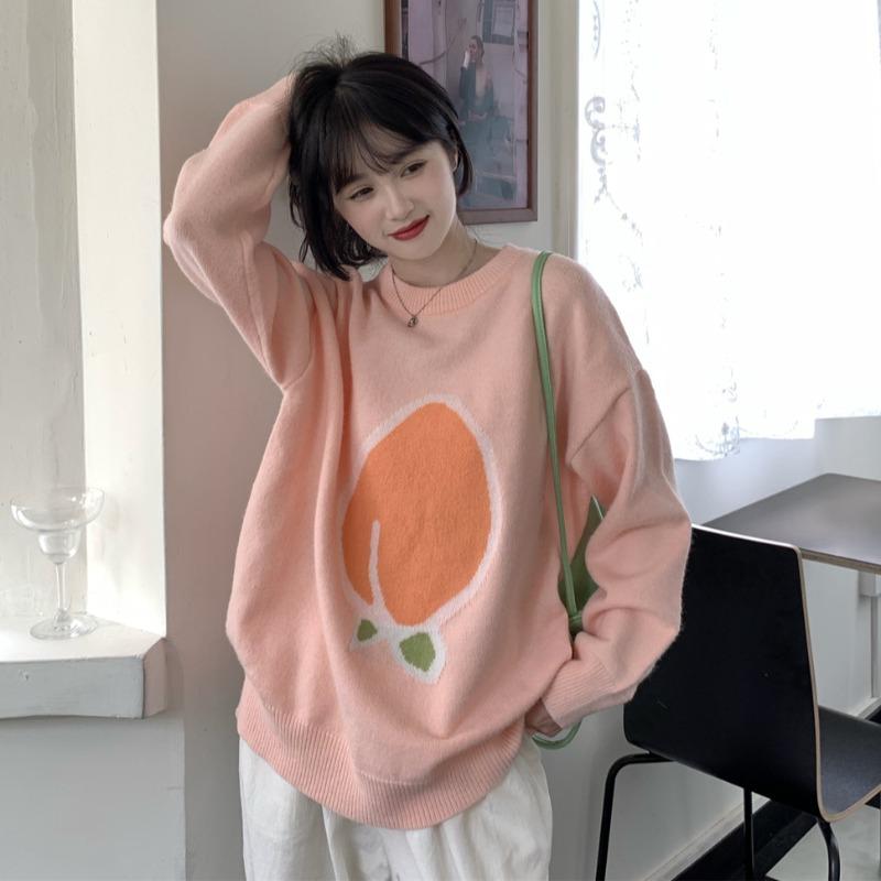 Kobine PINK / F Women's Kawaii Peach Knitted Sweater