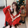 Kobine RED / F Women's Cute Double Color Ruffled Sweater