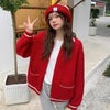 Kobine RED / F Women's Kawaii Zipepr Strawberry Knitted Cardigan
