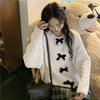 Kobine WHITE / F Women's Cute Bowknot Cable Knitted Cardigan