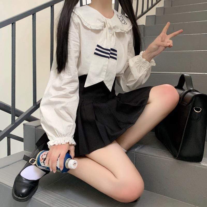 Kobine WHITE / F Women's Cute Sailor Collar Falbala Shirt