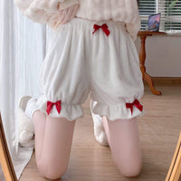 Kobine WHITE / F Women's Kawaii Bowknot Pumpkin Shorts
