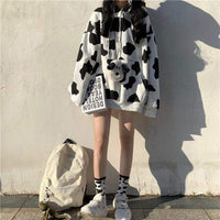 Kobine WHITE / F Women's Kawaii Cow Printed Loose Hoodies