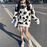 Kobine WHITE / F Women's Kawaii Cow Printed Loose Hoodies