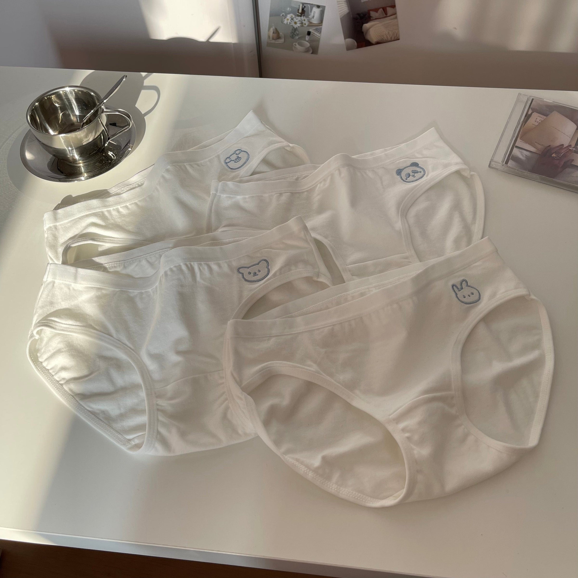 Kobine WHITE / F Women's Kawaii Cute Bear White Underwear Set