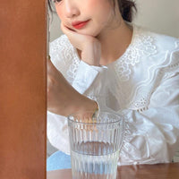 Kobine WHITE / F Women's Kawaii Doll Collar Floral Embroidered Shirt