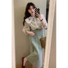 Kobine WHITE / F Women's Kawaii Floral Embroidery Peter Pan Collar Puff Sleeved Shirt
