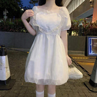 Kobine WHITE / F Vestido Kawaii con dobladillo de burbujas en forma de corazón para mujer