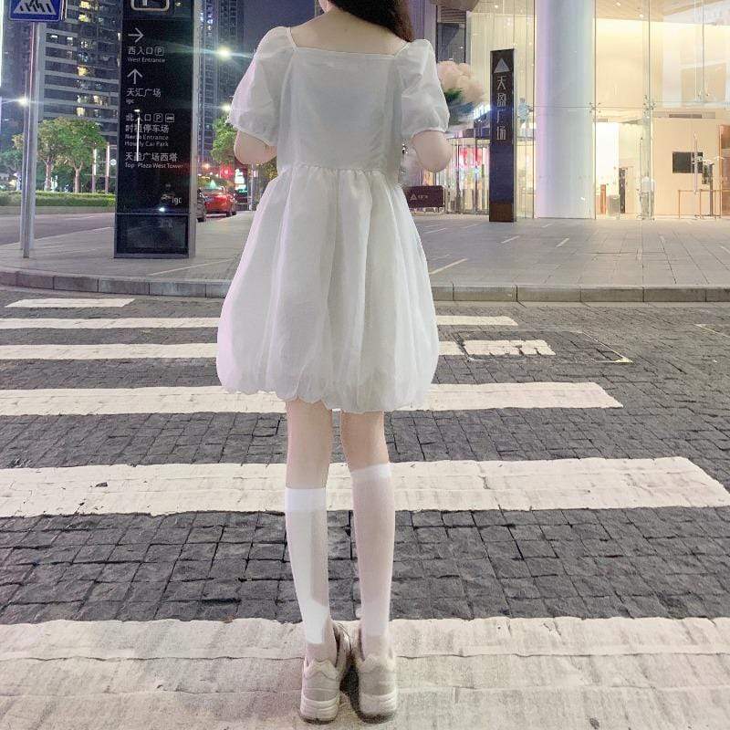 Kobine WHITE / F Women's Kawaii Heart Shaped Bubble Hem Dress
