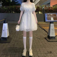 Kobine WHITE / F Vestido Kawaii con dobladillo de burbujas en forma de corazón para mujer